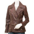 WOMENS BROWN LEATHER BIKER JACKET COCOA