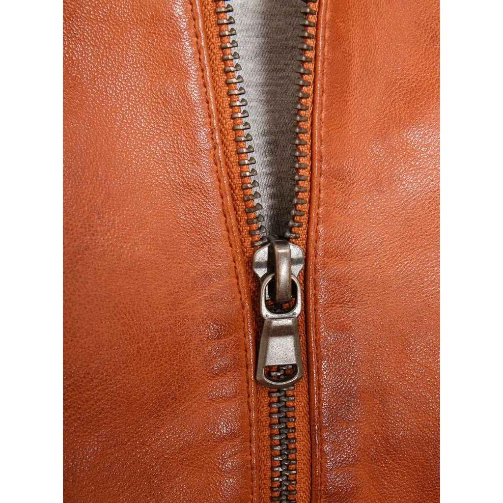 WOMENS TAN LEATHER BIKER JACKET EBRO - L