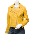 WOMENS YELLOW LEATHER BIKER JACKET DAVIE